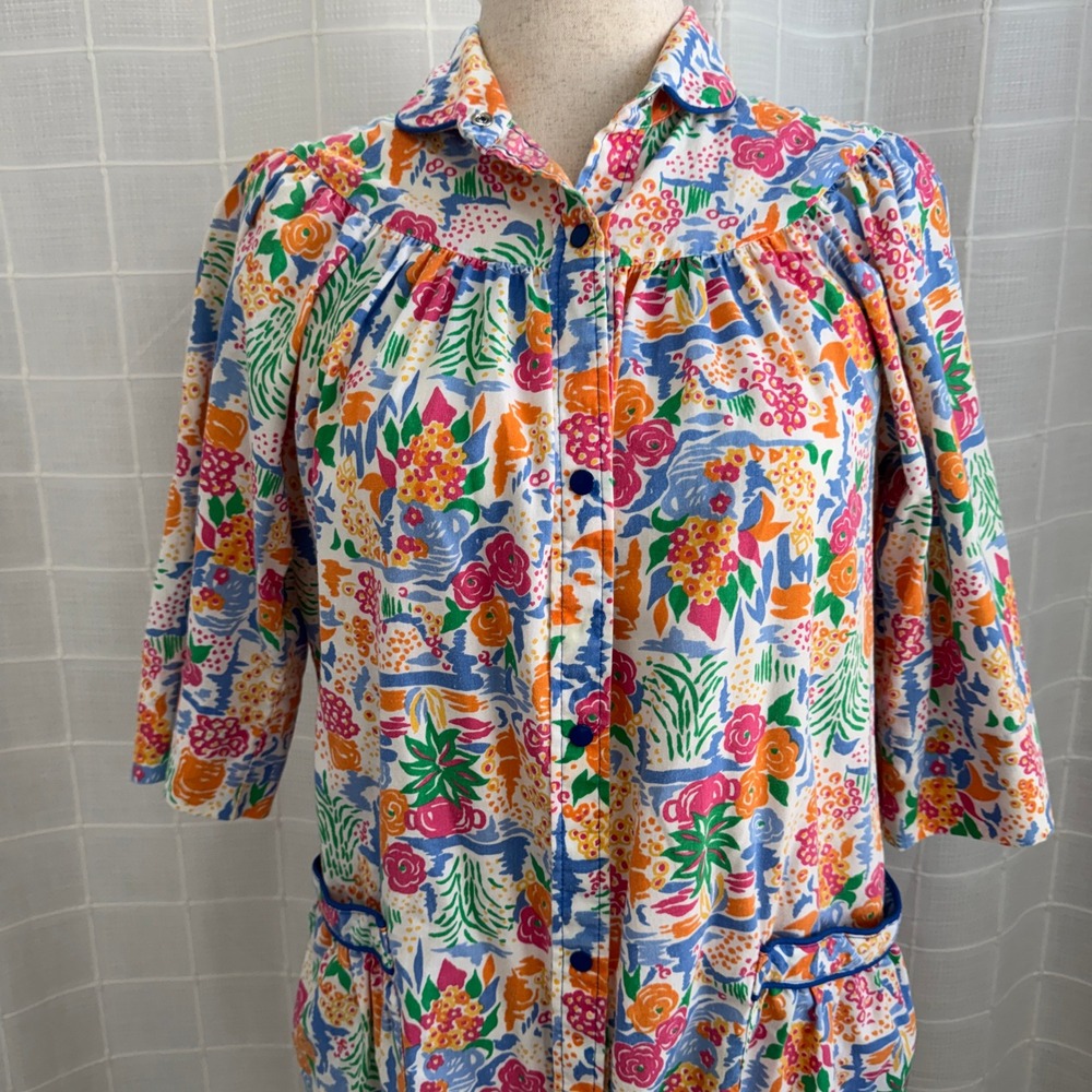 Vintage Models Coat MuMu‎ House Coat Cottagecore Floral Button Up with Pockets